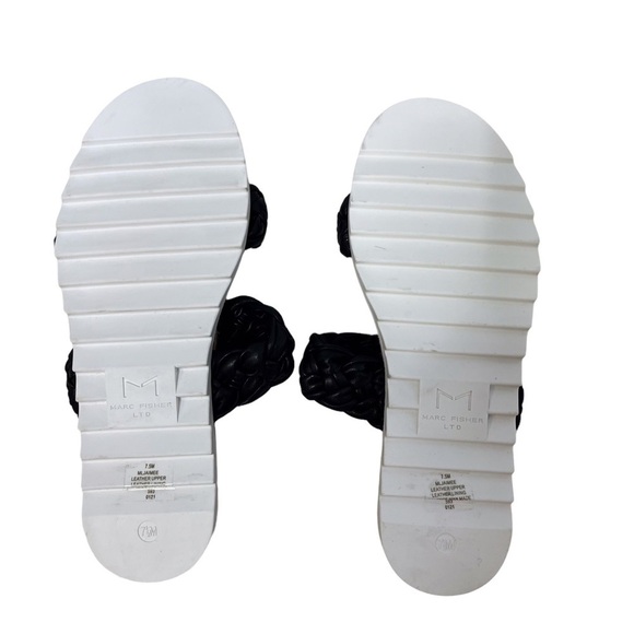 Marc Fisher Jaime Braided Flat Espadrille Slip On Sandal Size 7.5 Black Leather - Picture 10 of 11